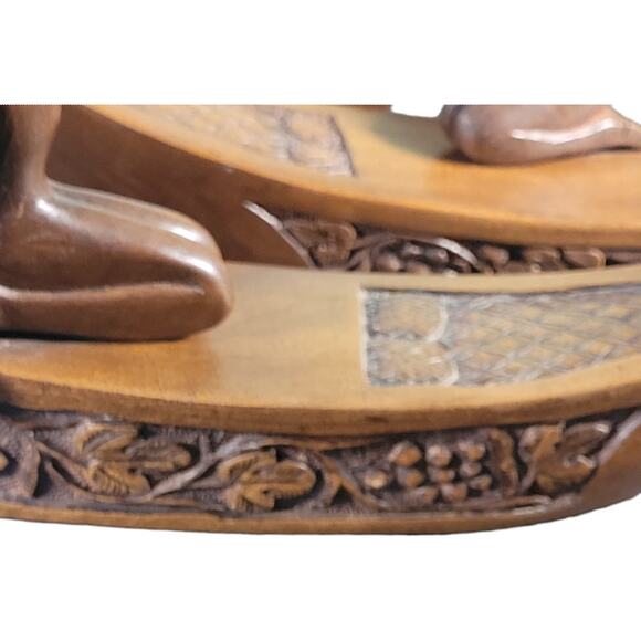 three rustic indigenous carved boat canoe folkart fisherman folk art 14" X 10" - Picture 3 of 11